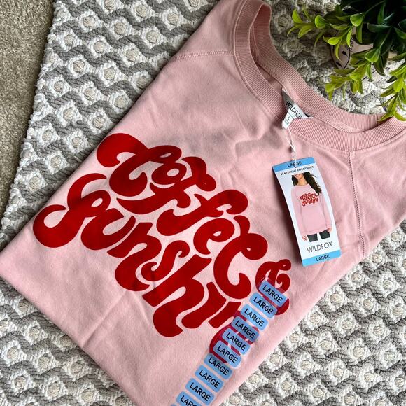 NWT Wildfox Pink Coffee N Sunshine Velvet Letters Statement Sweatshirt Size L - Picture 12 of 12
